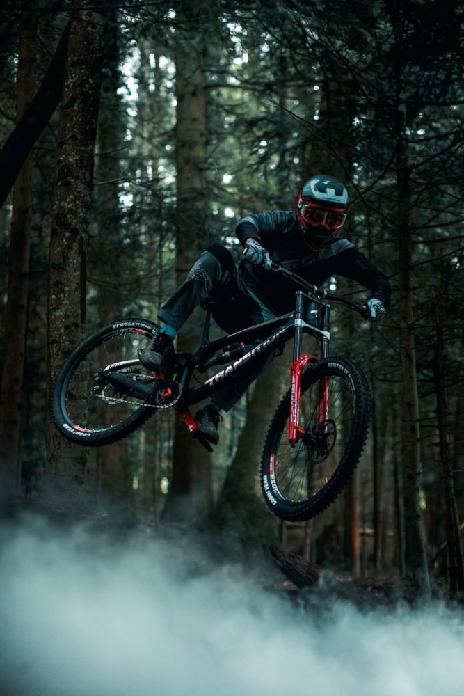 Riding the smoke: Benoit Gurnel with Bluegrass Legit Carbon Helmet, Maxime Rambaud with Camera and Creativity.