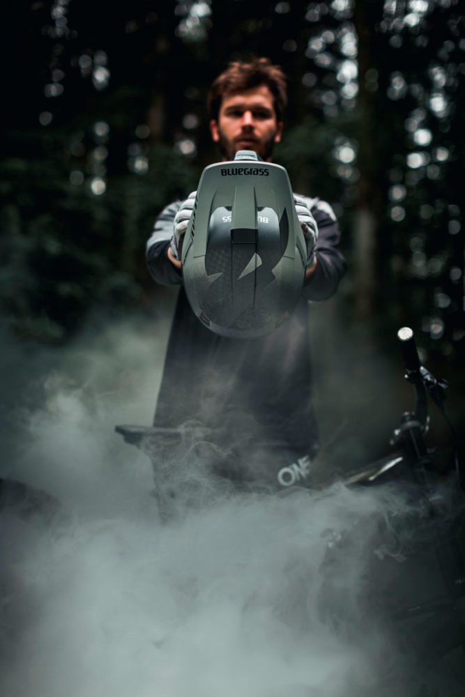 Riding the smoke: Benoit Gurnel with Bluegrass Legit Carbon Helmet, Maxime Rambaud with Camera and Creativity.