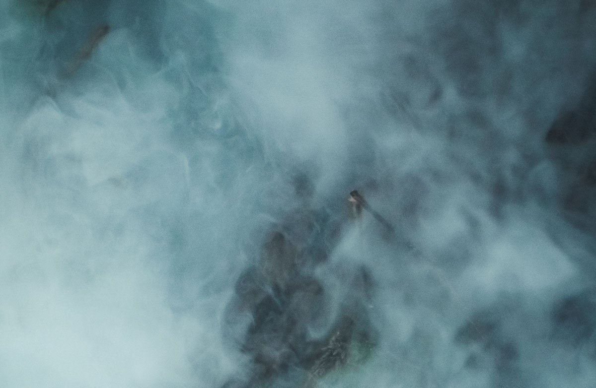 Riding the smoke: Benoit Gurnel with Bluegrass Legit Carbon Helmet, Maxime Rambaud with Camera and Creativity.